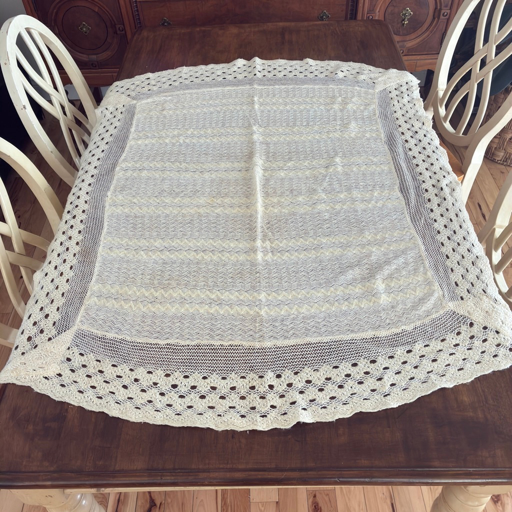 Vintage Handmade Lace Baby Blanket Ivory Heirloom Christening Baptism 48x42